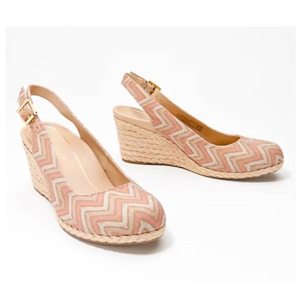 NEW! Vionic Coralina Slingback Wedge Chevron Espadrille 10M